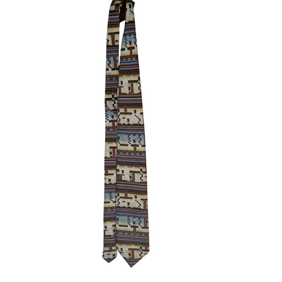 Lord Micro Faser Tie Retro Video Game Geometric Pattern Brown Blue Novelty EUC - Picture 3 of 5